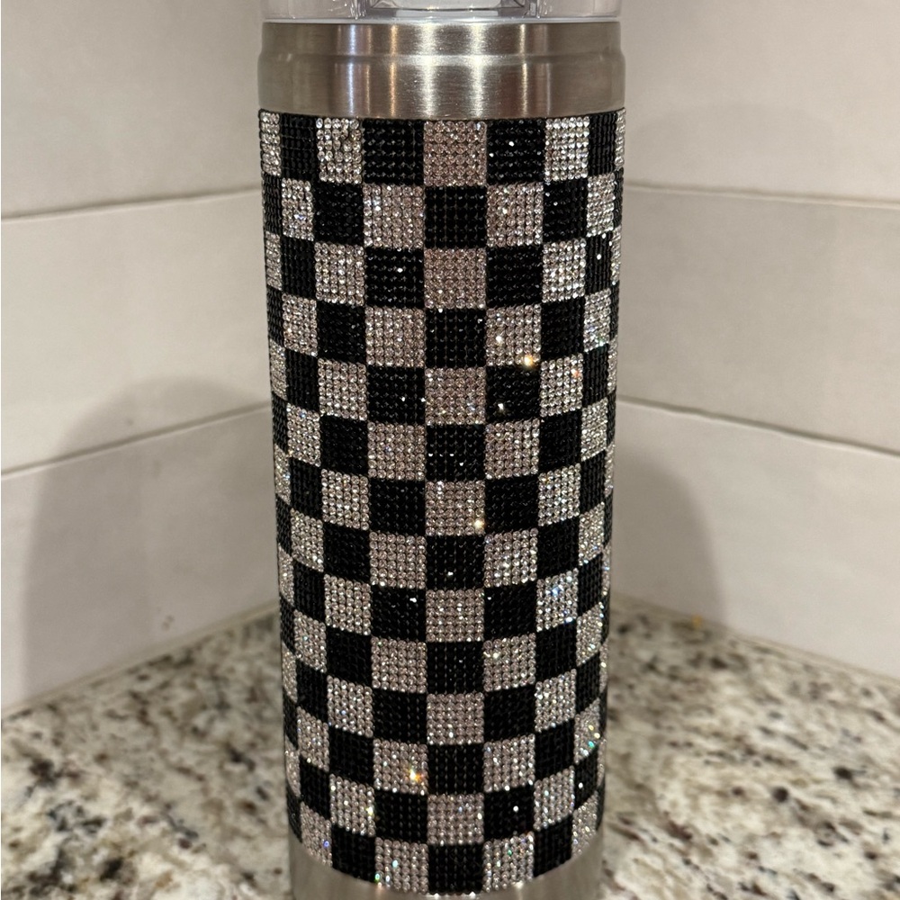 Jacqueline Kent Checkered Black and Silver Tumbler